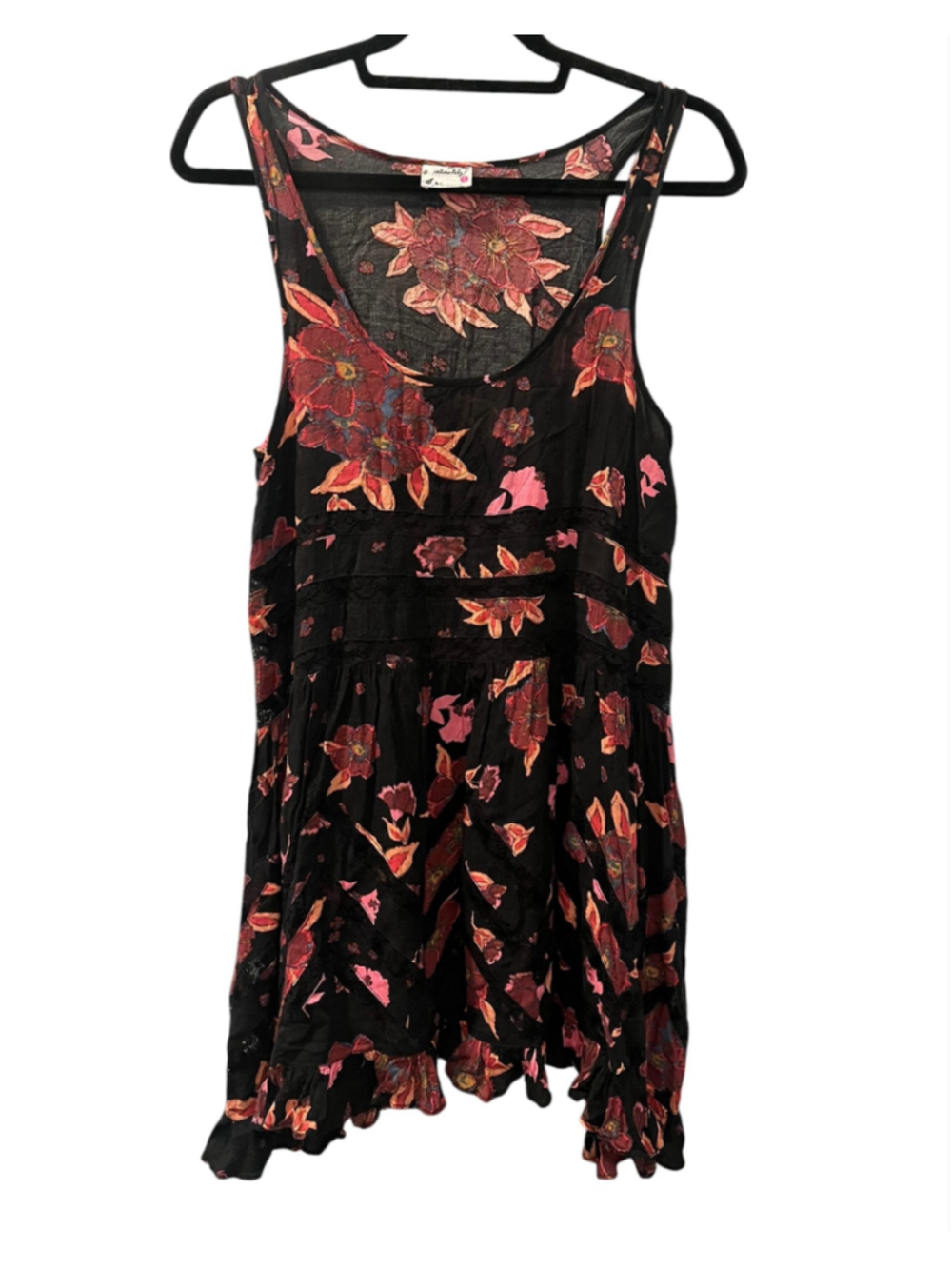Free People Floral Voile Lace Trapeze Slip Mini Dress Black Medium Boho Lace